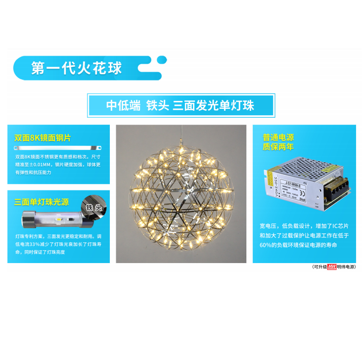 First Generation Spark Ball Three Sides Luminescence Chandelier
