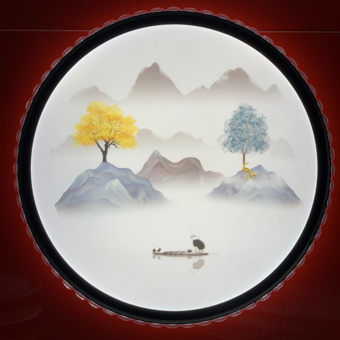 Chinese style interior sitting room bedroom landscape painting circle absorbs ceiling light