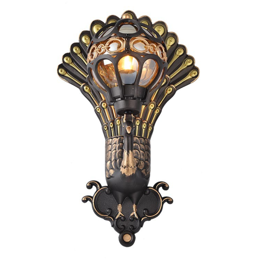 European style waterproof retro villa door peacock wall lamp