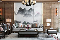 Six-head Blue-and-white Porcelain and Copper Lamp