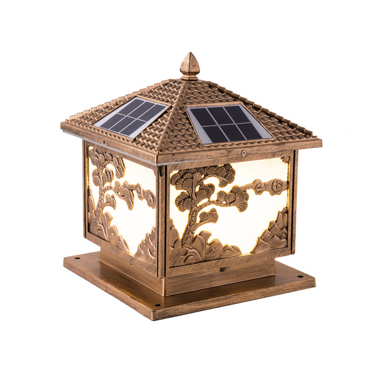 Gate Coppery Solar Pillar Lamp