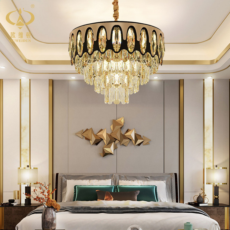 Postmodern light luxury villa living room bedroom round crystal chandelier