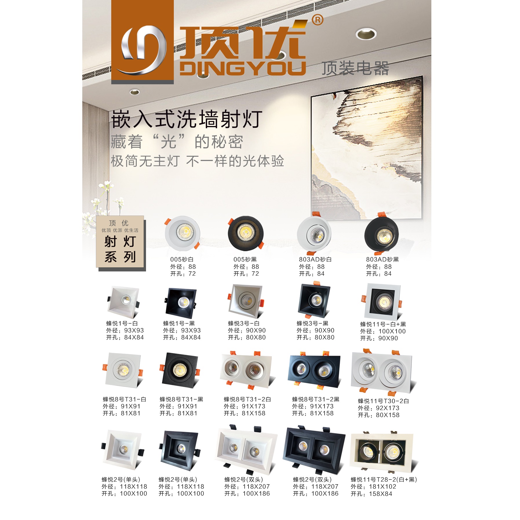 Indoor household corridor embedded highlighted LED wall washing spotlights