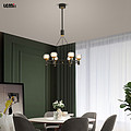 Six head suspension wire intelligent three-color dimming and lighting series chandelier