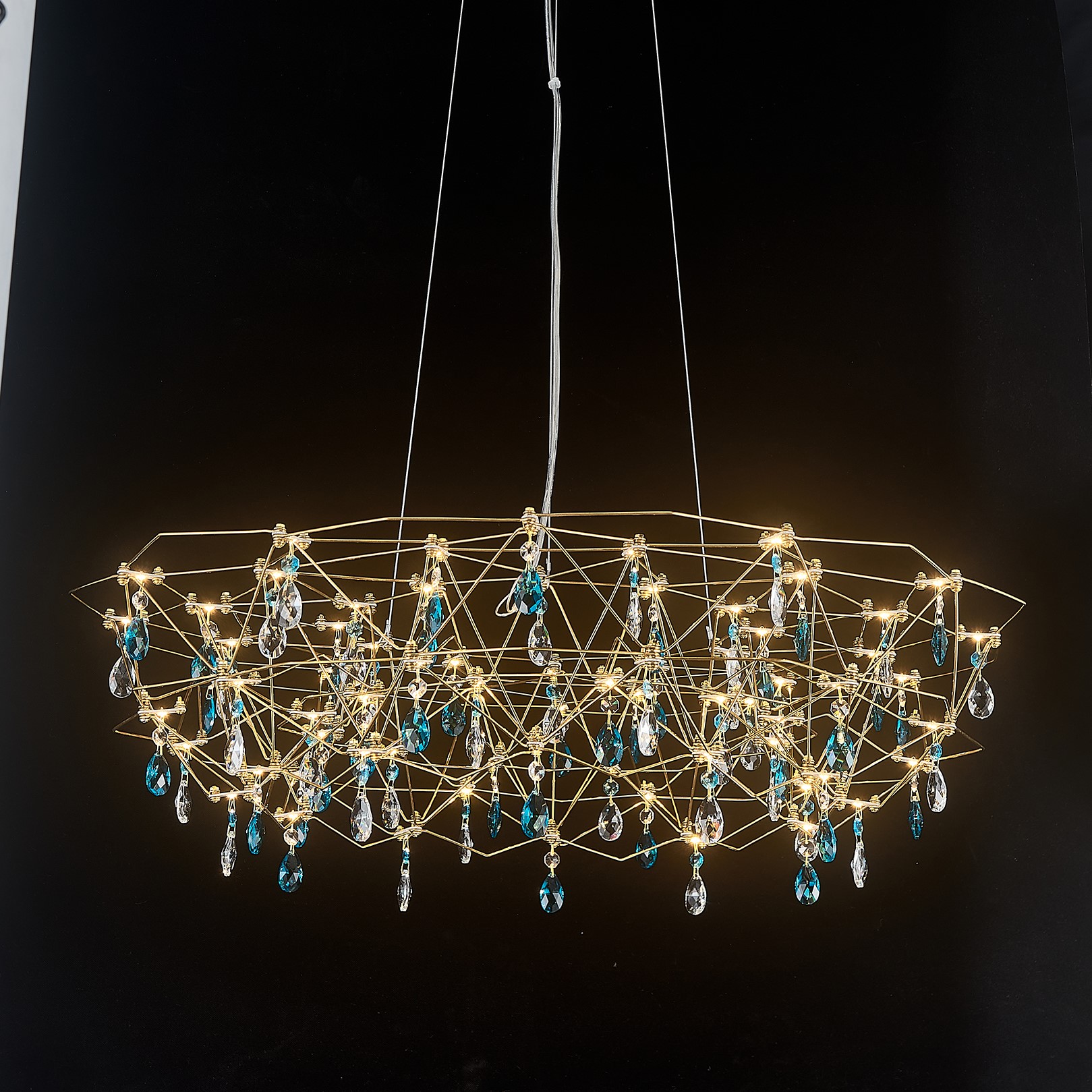 Blue and white crystal modern creative villa living room light cube chandelier