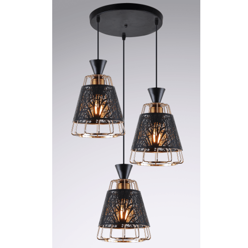 2023-31 French Gold+Matte Black Hollow Leaf Iron Pendant Lamp