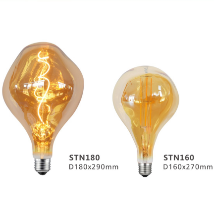 Flat bottomed electroplated amber wrapped straight filament lamp