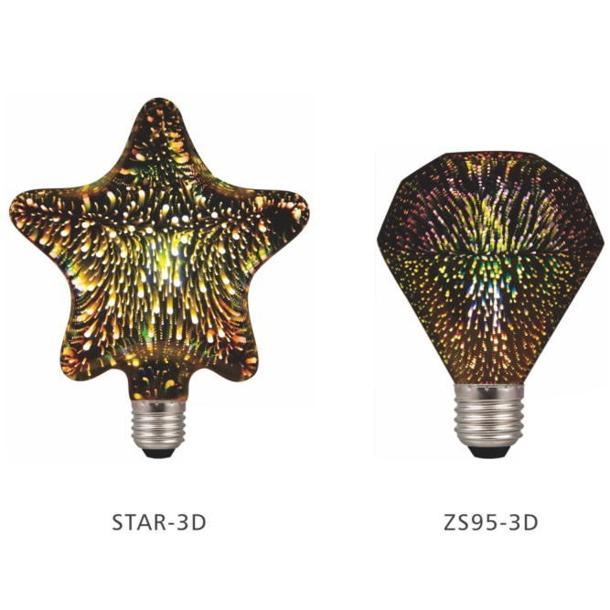 3D fireworks light bulb, three-dimensional colorful decorative art filament lamp