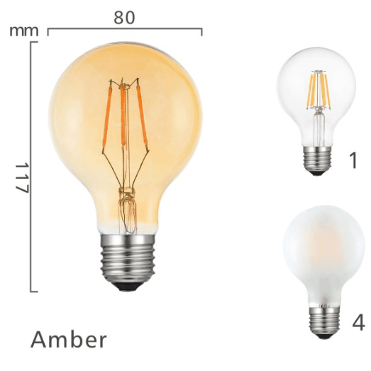 G80 multiple screw mouth optional amber gold cover filament lamp