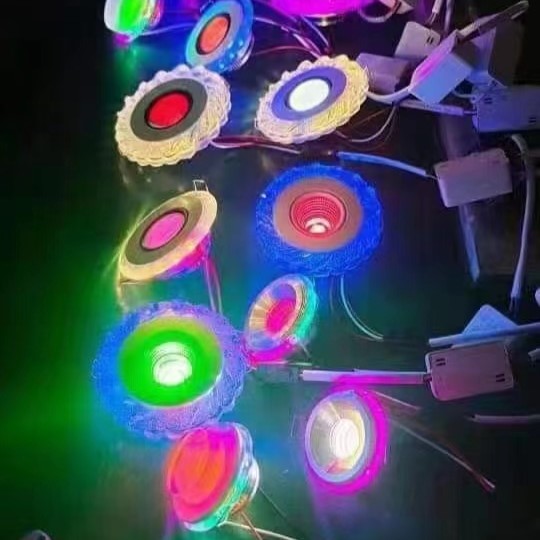 LED embedded blue green red seven color crystal hole light downlight