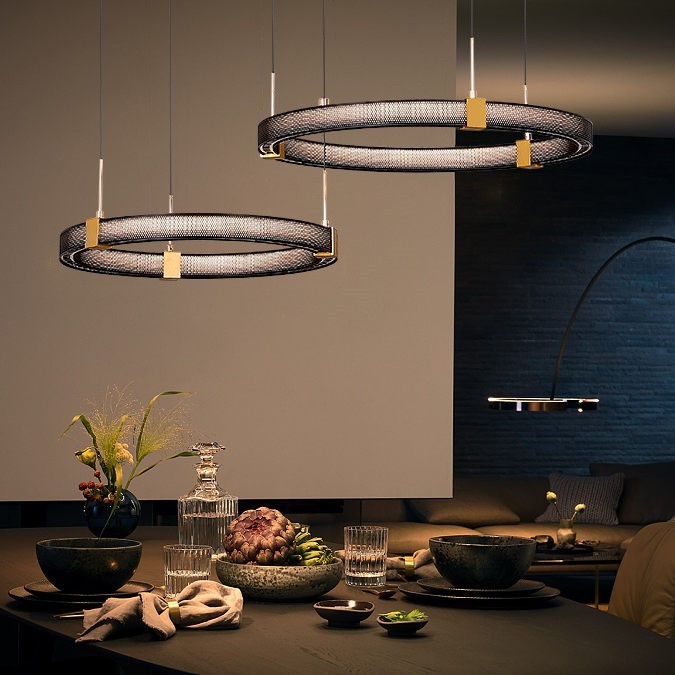 Double ring carbon steel aluminum acrylic pendant lamp