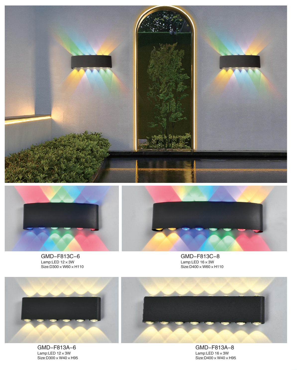 Rectangular modern multicolor led outdoor wall light