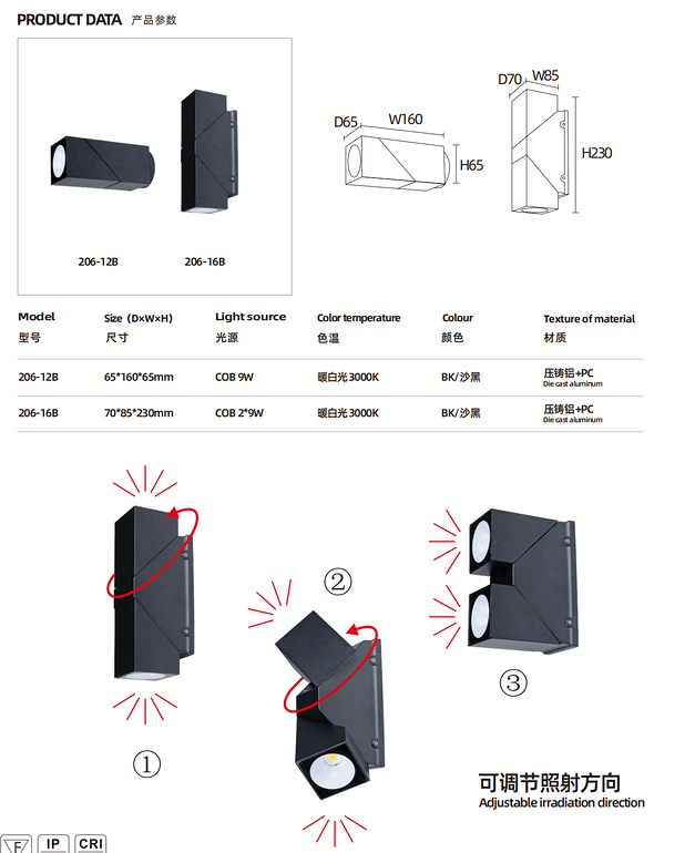 Small LED black wall light