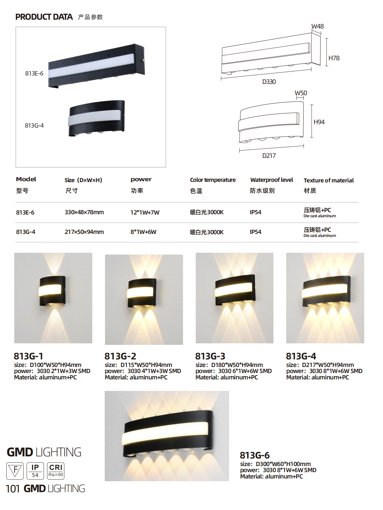 LED rectangular warm wall light