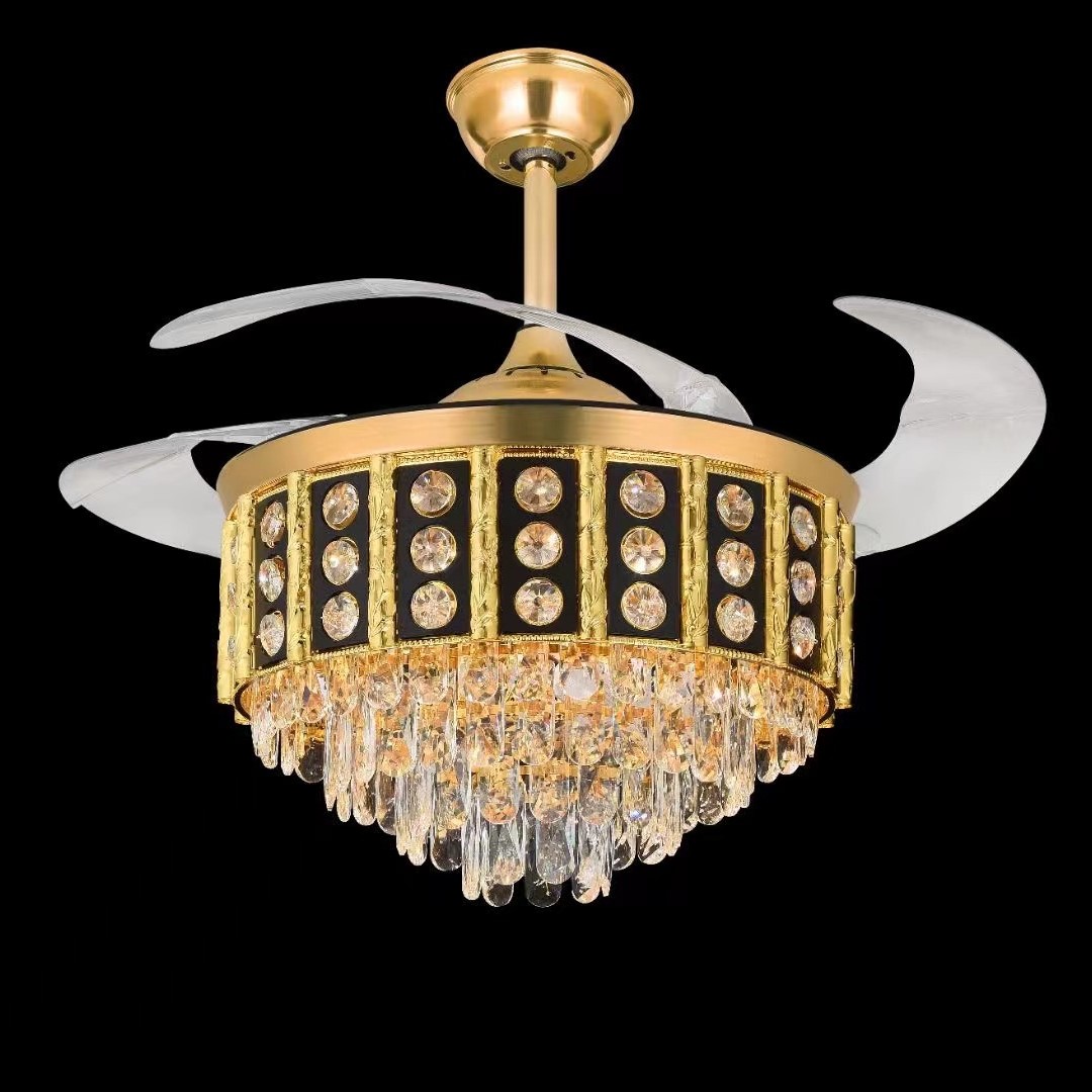 Jiutong fashion black gold inlaid crystal fan lamp