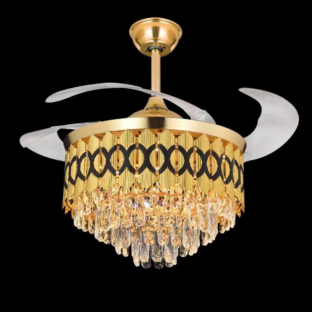 Jiutong light luxury living room crystal fan chandelier