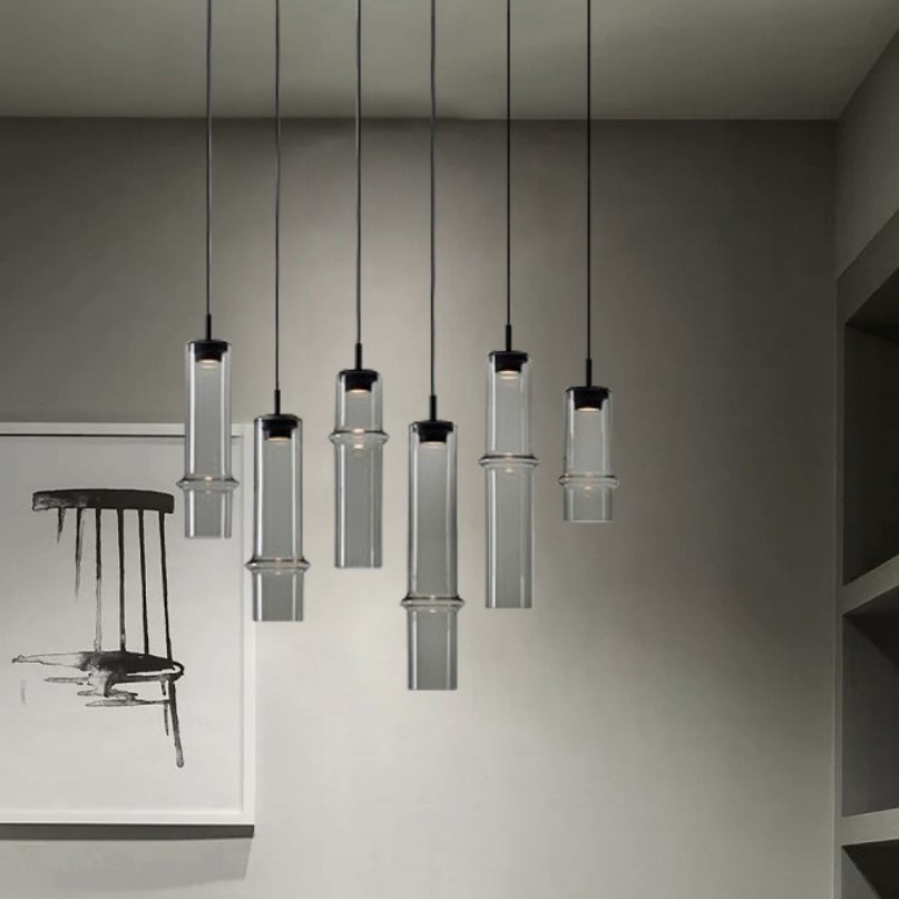 Modern Minimalist Bamboo Glass Chandelier
