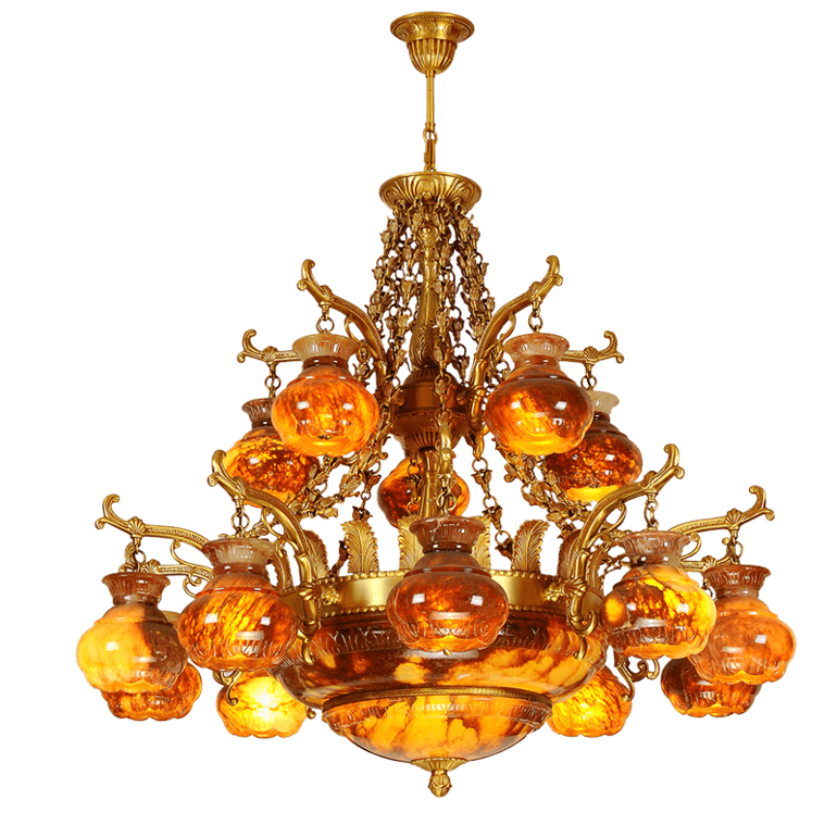 Hongrong Lighting,Luxury all copper living room chandelier, duplex Villa Hotel, Iran red ice jade, all copper lamp