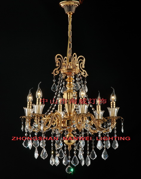 Brass lamp,European-style,chandelier,Golden,indoor,transparent,crystal,candle,Warm light