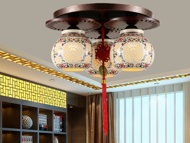 Ceiling lamp,dining room,blue and white ceramic,Chinese
