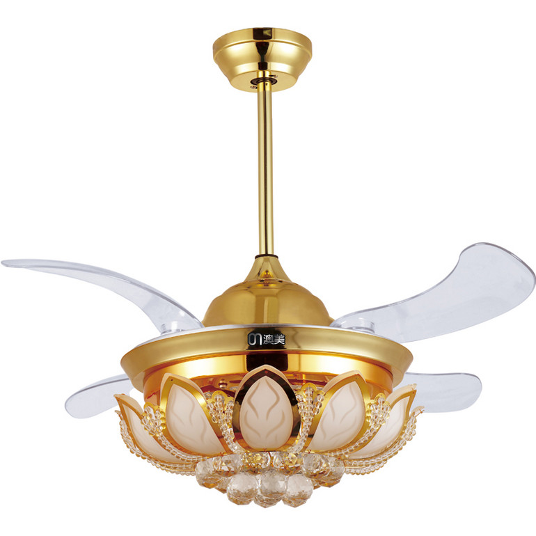Fan Lamp,Decorative Lighting,Transparent Blade,Acrylic,Luxury,Gold,70W