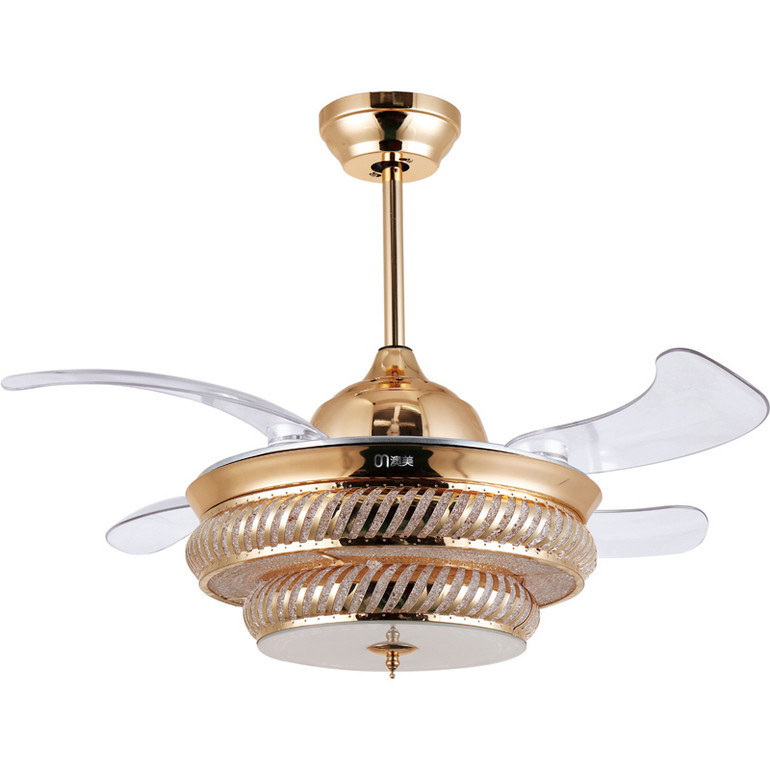 Fan Lamp,Decorative Lighting,Acrylic,Transparent Blade,Gold,70W