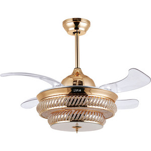 Fan Lamp,Decorative Lighting,Acrylic,Transparent Blade,Gold,70W