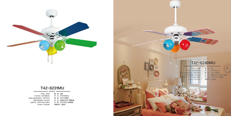 Wind, European style living room, three head color LED remote control fan lamp