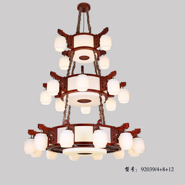 Chandelier,Decorative Lighting,Woodwork,large,Three layers,Chinese-style,92039-4+8+12