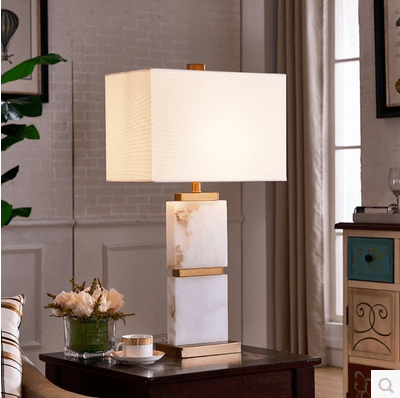 Nange Modern minimalist white marble lamp pattern designer square marble bronze metal table lamp