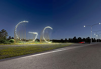 LOT-EK's HI-LIGHTS Installation Welcomes GC2018 Athletes Using Nearly 100 Highway Lights.