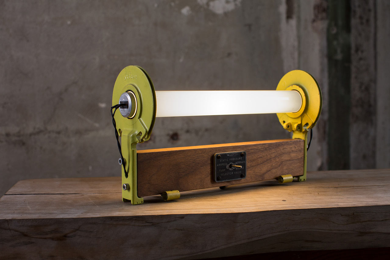 Lighting Made with Aluminum Aerospace Parts and Wood