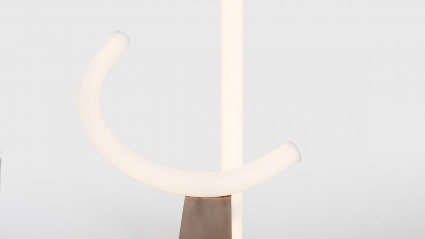 Curved Glass Tubes Form Kawari Crane Lamp by Bec Brittain