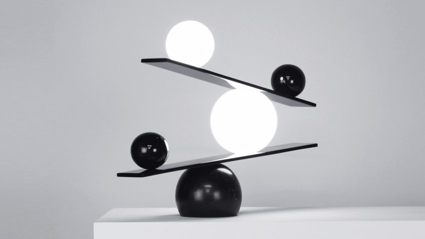 Victor Castanera Designs Balancing Lamp Made Up Of Monochrome Spheres