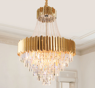 Double-deck Golden Brass and Crystal Chandelier