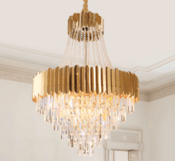 Double-deck Golden Brass and Crystal Chandelier