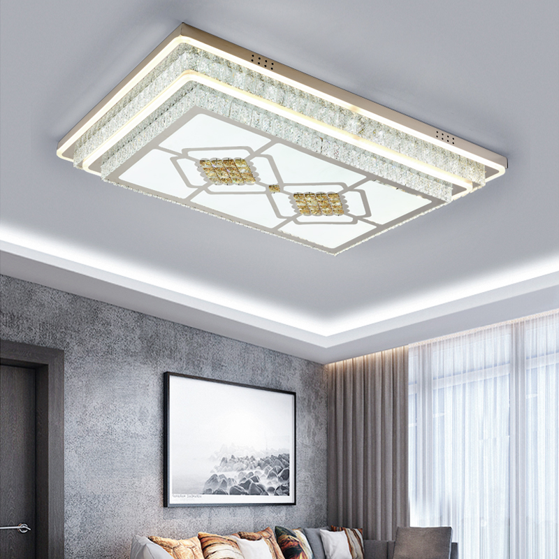 Delicate rectangular crystal trimmed silver-white ceiling lamp