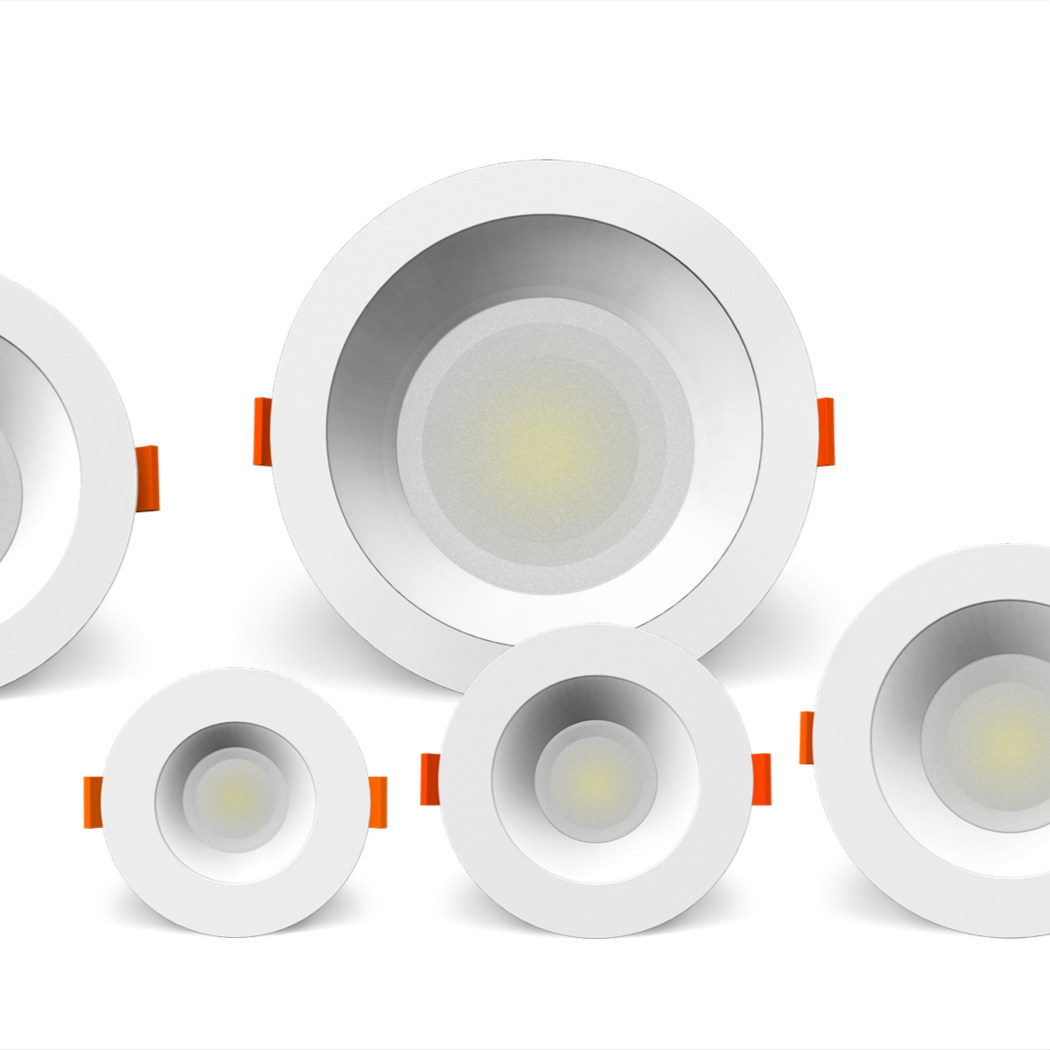 Conventional, white, multi-size, matte down lamp
