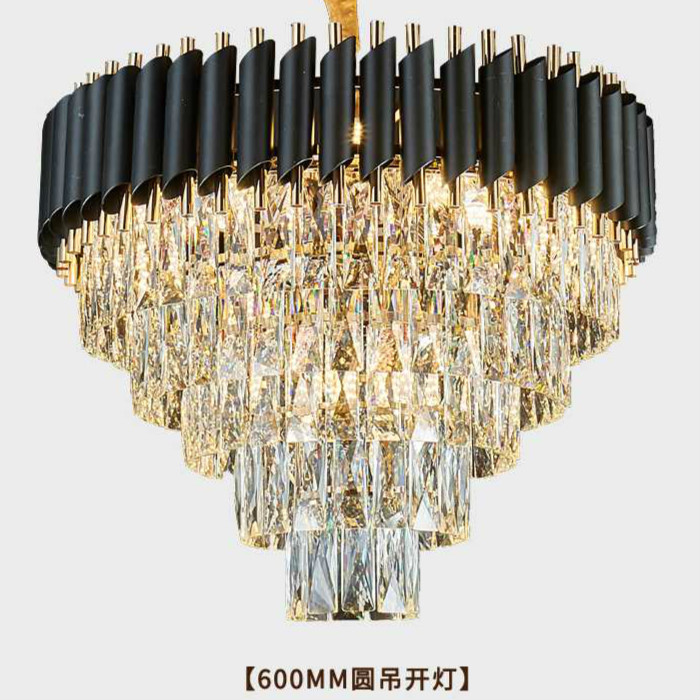 Elegant Black&Golden, 600mm, Circular, Warm Light, Glass Chandelier