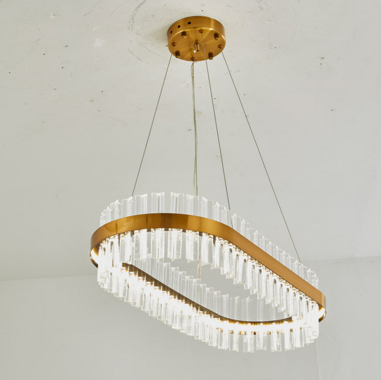 Simple elliptical, single-layer, cylindrical glass-edge chandelier