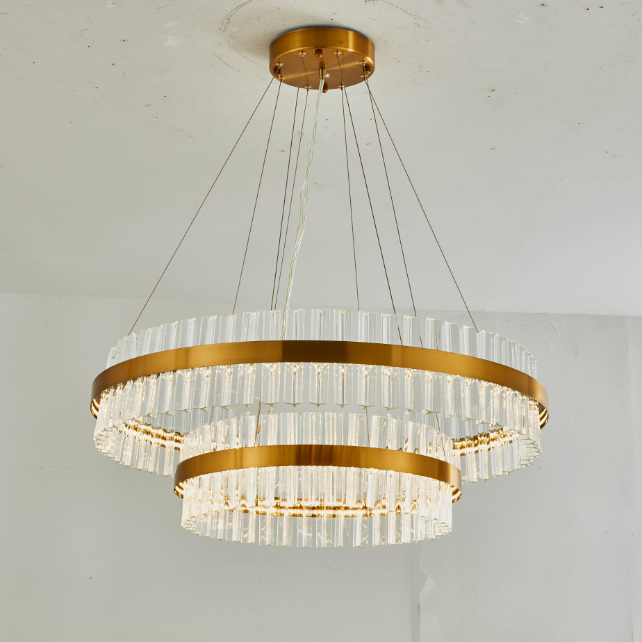 Simple, round, two-layer, glass-edge chandelier