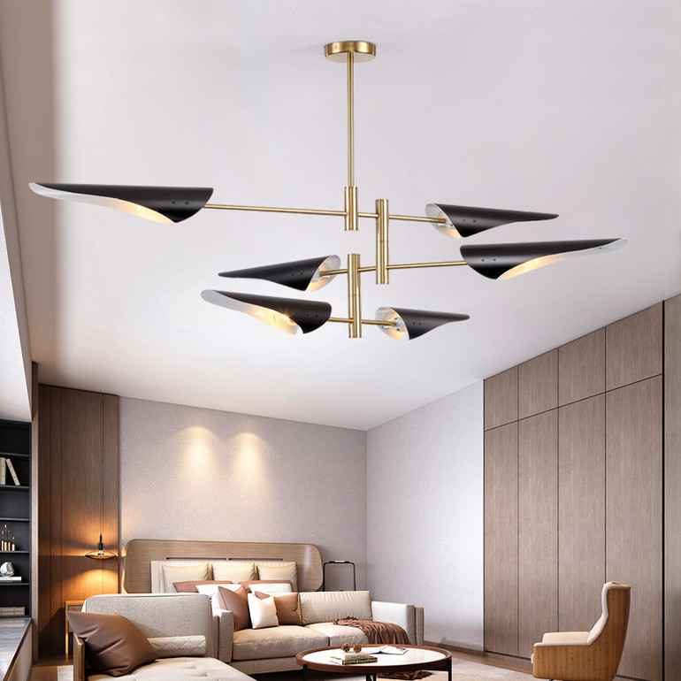 Modern, black lampshade, warm light, tri-layer chandelier