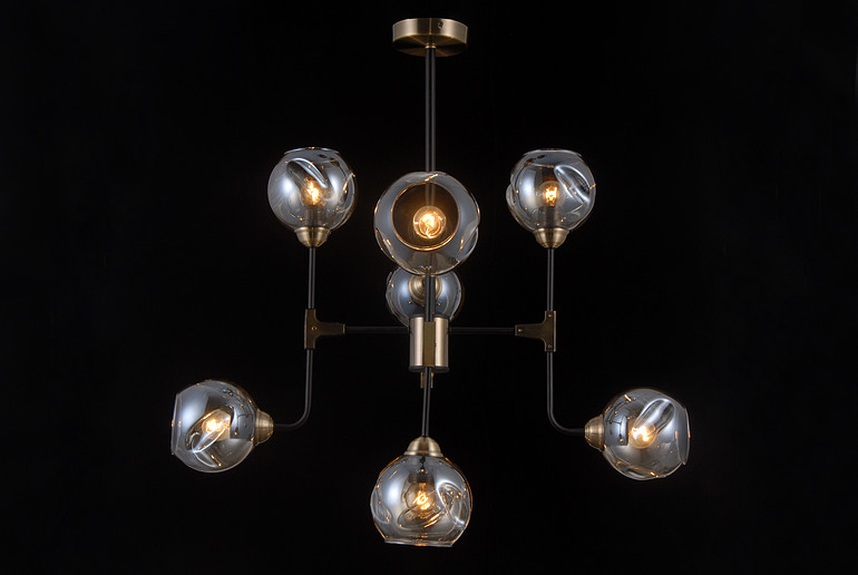 Household lighting/Ceiling lamp/Matt black color+Antique brass color+iron+glass+aluminium alloy+E27*40W/8 lampholder