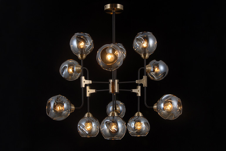 Household lighting/Ceiling lamp/Matt black color+Antique brass color+iron+glass+aluminium alloy+E27*40W/12 lampholder
