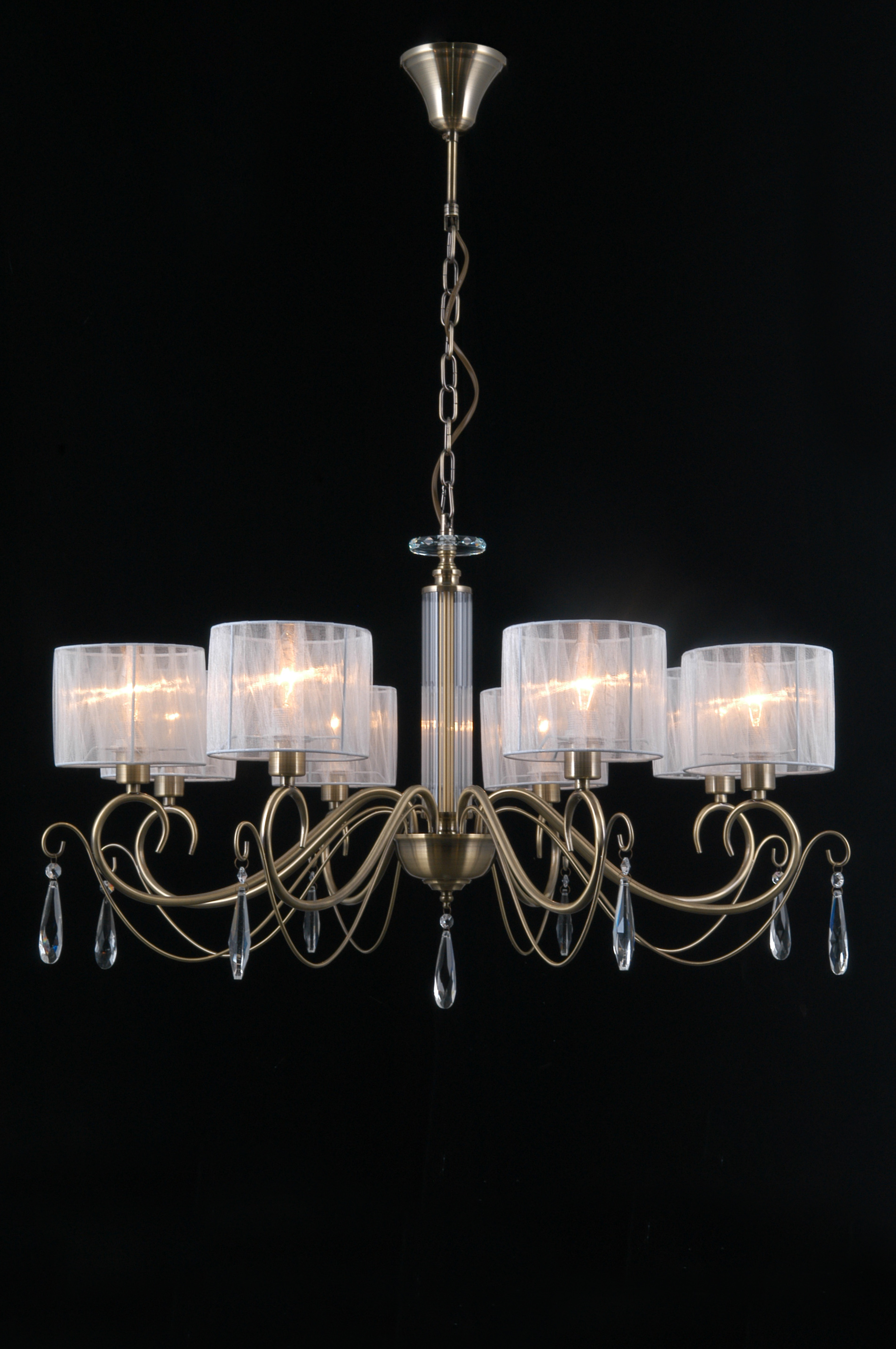 Household Lighting/Ceiling Lamp/Antique brass color+iron+fabric shade+crystal+E14*40W(8)