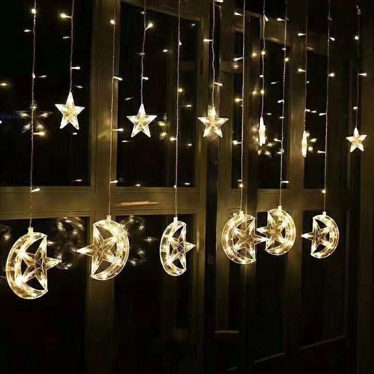 Twelve hanging stars and moon