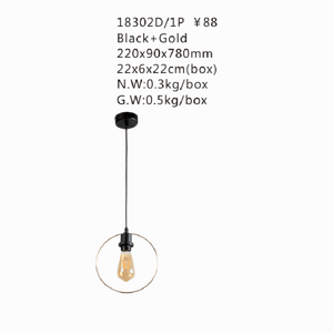 Black gold round single head chandelier