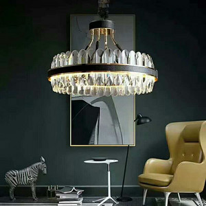 Puye Black Leather Crystal Energy Saving Chandelier