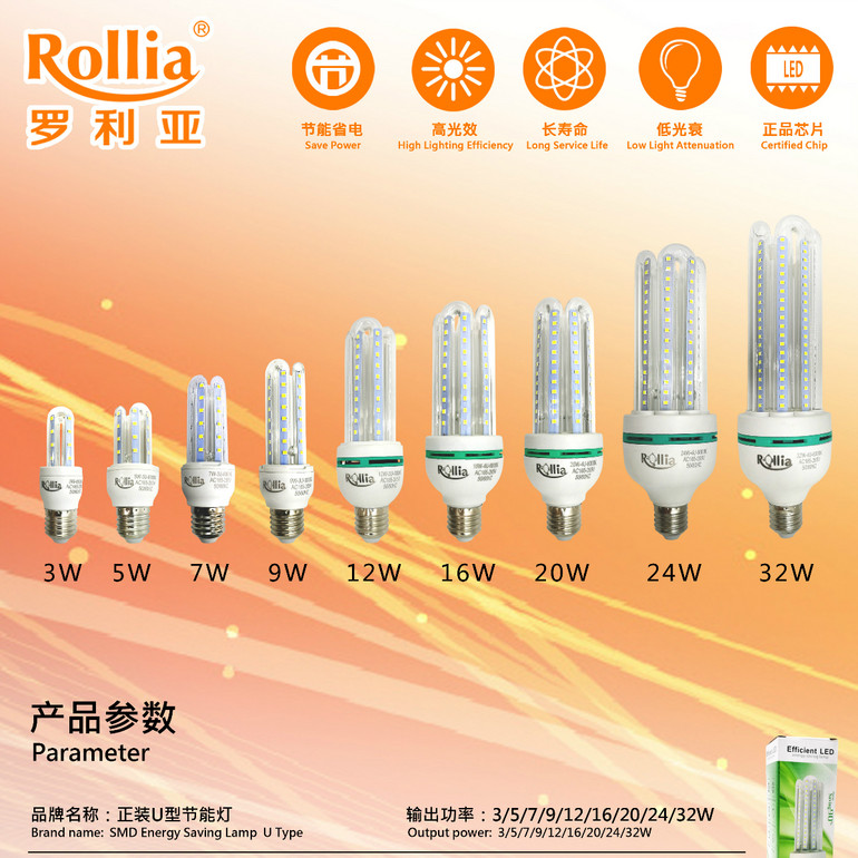 SMD energy-saving lamp parameter diagram (U type)
