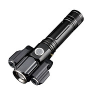 LED strong light three - tip rotating long - range rechargeable flashlight